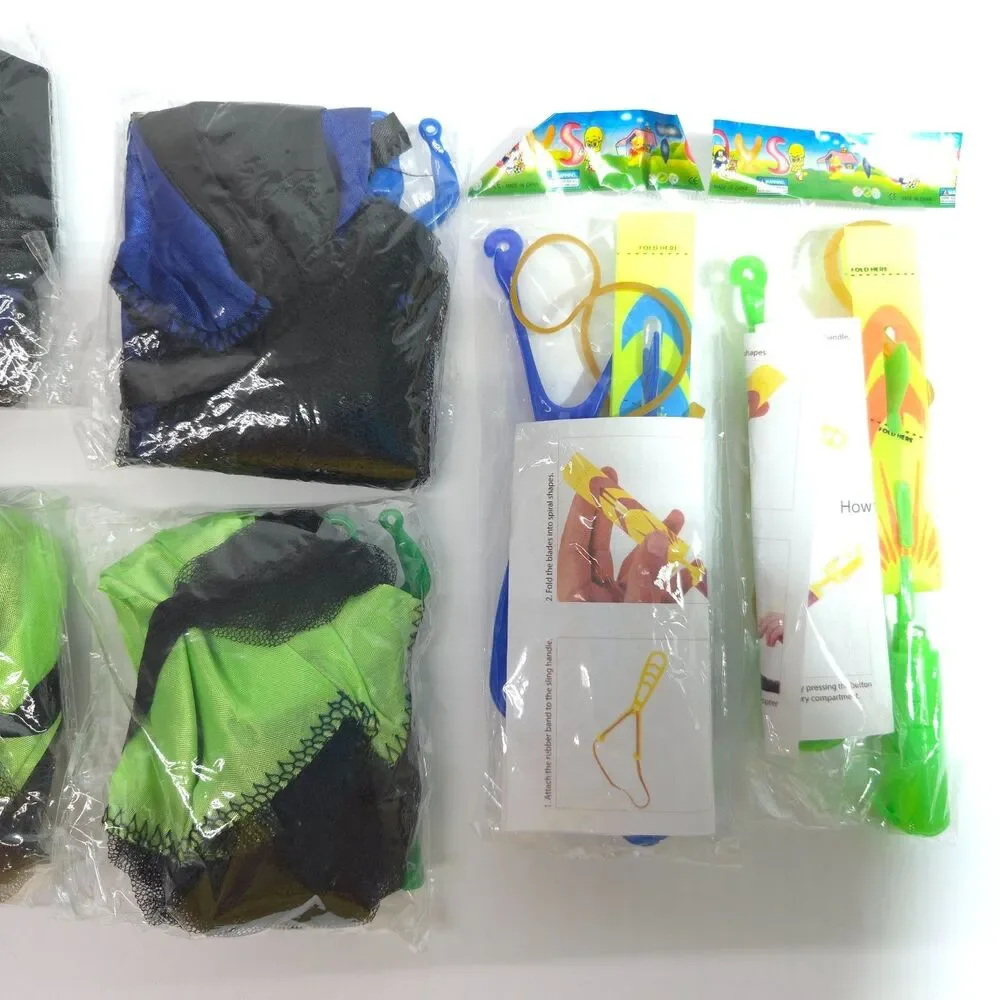 Parachute Toys Slingshot Flying Toy Bulk Lot Blue Green Party Favors